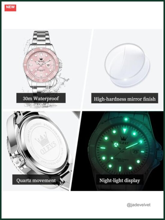 Women\'s Stainless Steel Quartz Watch with Date Display and Luminous Hands